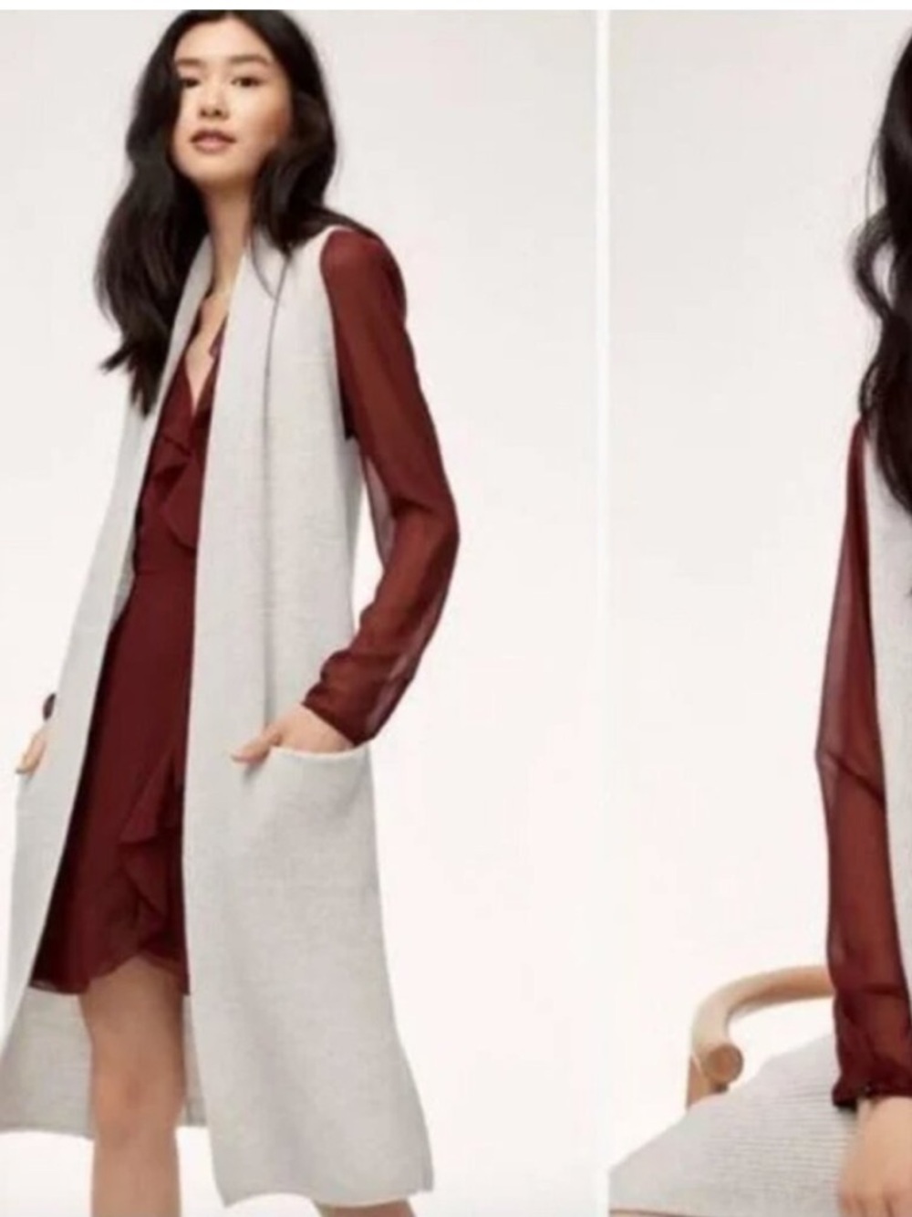 Wilfred Olivie 100% Merino Wool Sleeveless Cardigan Duster